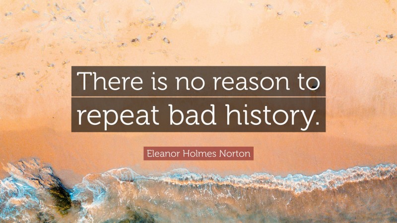 Eleanor Holmes Norton Quote: “There is no reason to repeat bad history.”