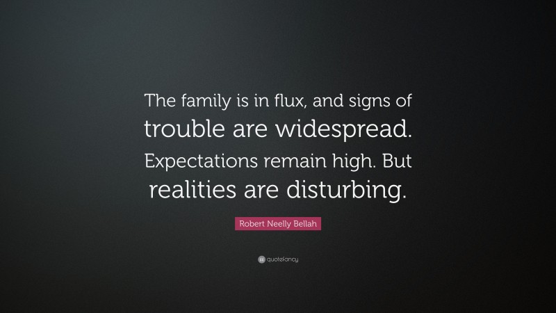 Robert Neelly Bellah Quote: “The family is in flux, and signs of trouble are widespread. Expectations remain high. But realities are disturbing.”