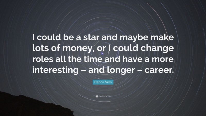 Franco Nero Quote: “I could be a star and maybe make lots of money, or I could change roles all the time and have a more interesting – and longer – career.”