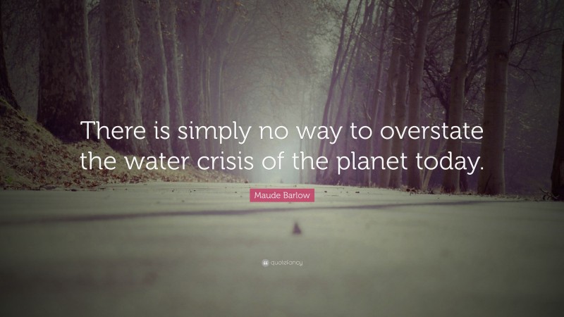 Maude Barlow Quote: “There is simply no way to overstate the water crisis of the planet today.”