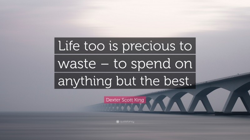 Dexter Scott King Quote: “Life too is precious to waste – to spend on anything but the best.”