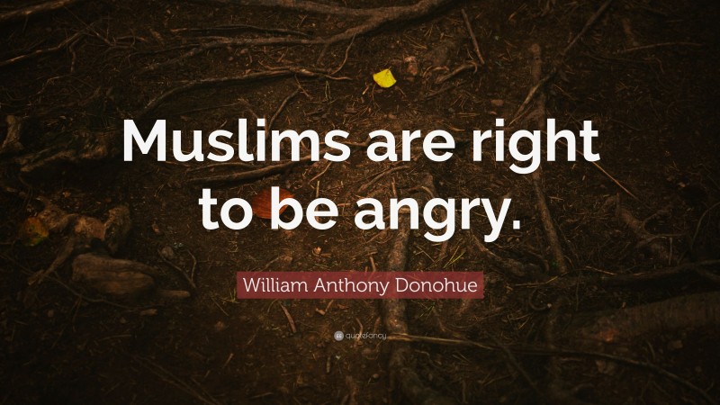 William Anthony Donohue Quote: “Muslims are right to be angry.”