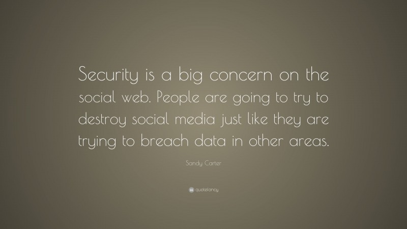 Sandy Carter Quote: “Security is a big concern on the social web. People are going to try to destroy social media just like they are trying to breach data in other areas.”