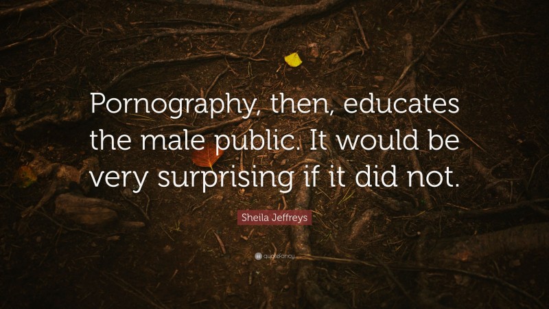 Sheila Jeffreys Quote: “Pornography, then, educates the male public. It would be very surprising if it did not.”