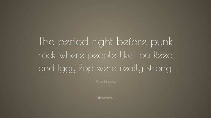 Arto Lindsay Quote: “The period right before punk rock where people like Lou Reed and Iggy Pop were really strong.”