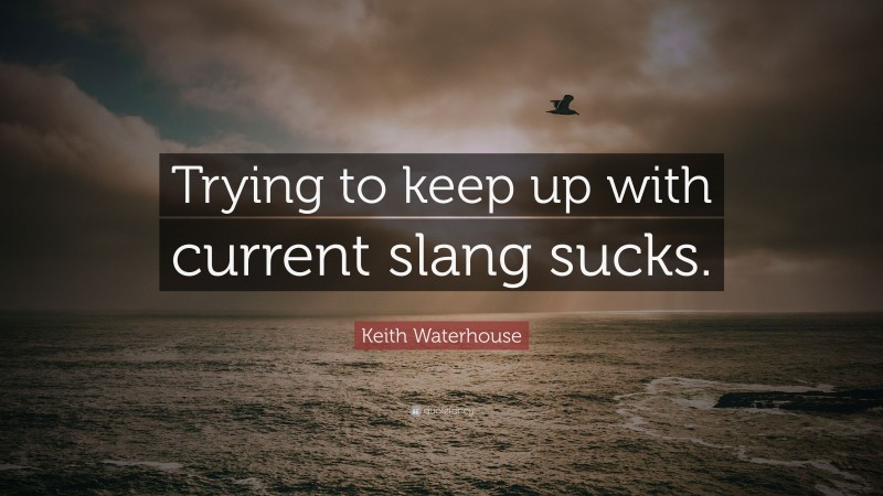 Keith Waterhouse Quote: “Trying to keep up with current slang sucks.”