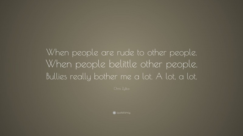 Chris Zylka Quote: “When people are rude to other people. When people belittle other people. Bullies really bother me a lot. A lot, a lot.”