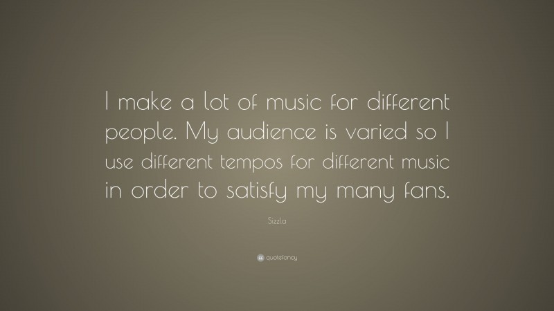 Sizzla Quote: “I make a lot of music for different people. My audience is varied so I use different tempos for different music in order to satisfy my many fans.”