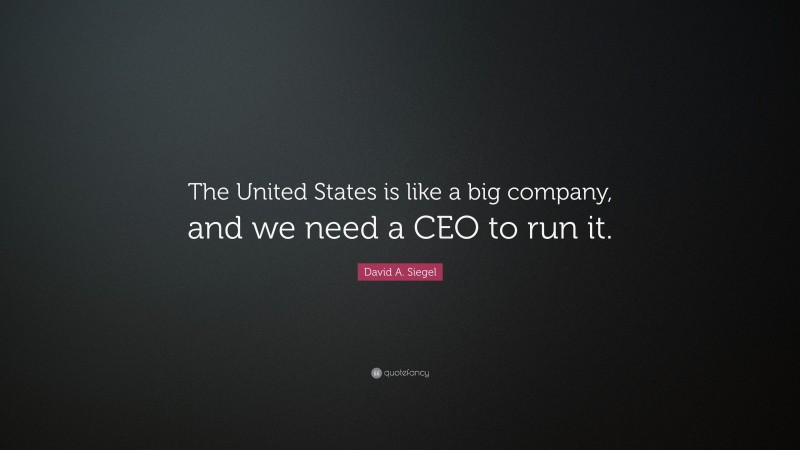 David A. Siegel Quote: “The United States is like a big company, and we need a CEO to run it.”