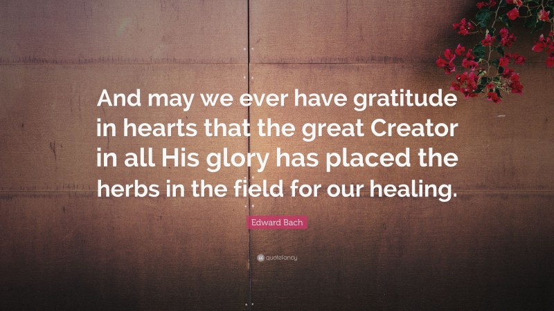 Edward Bach Quote: “And may we ever have gratitude in hearts that the great Creator in all His glory has placed the herbs in the field for our healing.”