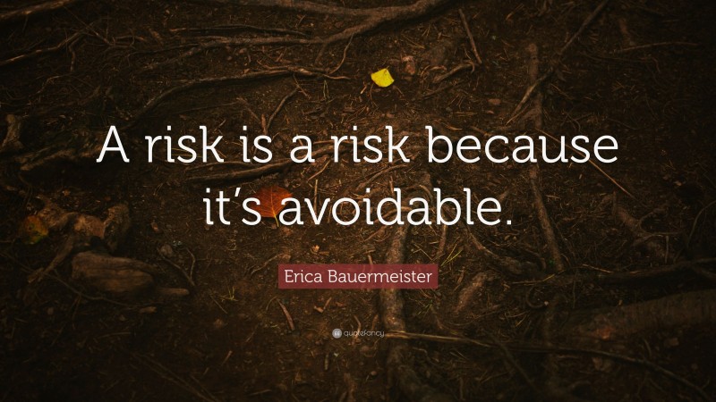 Erica Bauermeister Quote: “A risk is a risk because it’s avoidable.”