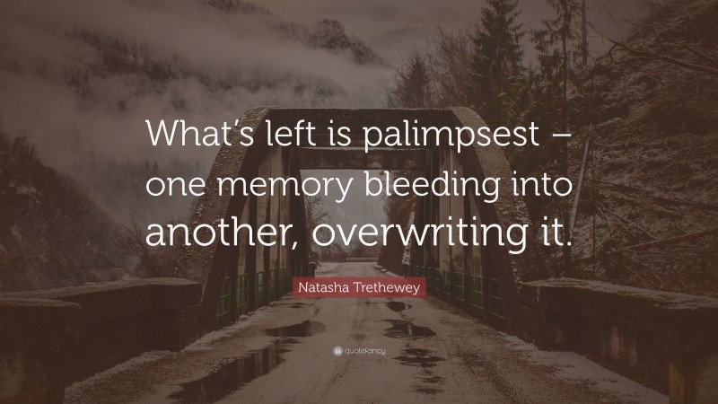 Natasha Trethewey Quote: “What’s left is palimpsest – one memory bleeding into another, overwriting it.”