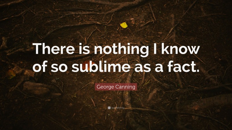 George Canning Quote: “There is nothing I know of so sublime as a fact.”
