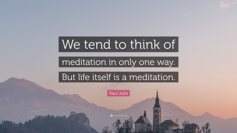 Raul Julia Quote: “We tend to think of meditation in only one way. But life itself is a meditation.”