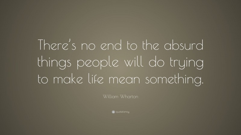 William Wharton Quote: “There’s no end to the absurd things people will do trying to make life mean something.”