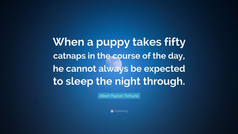 Albert Payson Terhune Quote: “When a puppy takes fifty catnaps in the course of the day, he cannot always be expected to sleep the night through.”