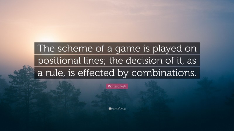 Richard Reti Quote: “The scheme of a game is played on positional lines; the decision of it, as a rule, is effected by combinations.”