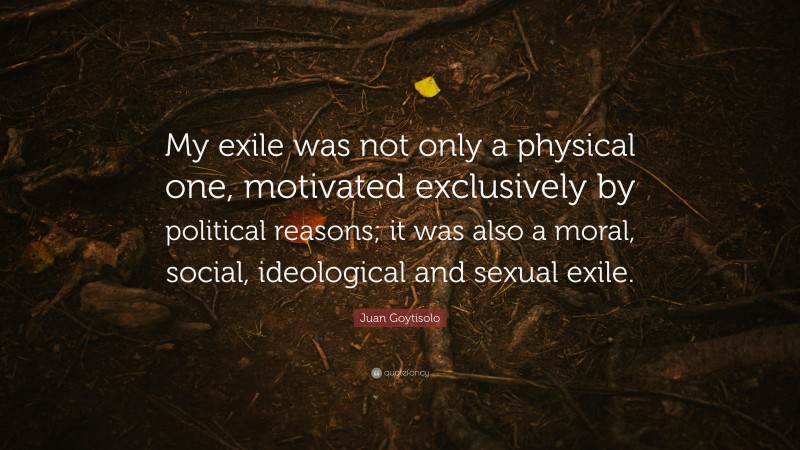 Juan Goytisolo Quote: “My exile was not only a physical one, motivated exclusively by political reasons; it was also a moral, social, ideological and sexual exile.”
