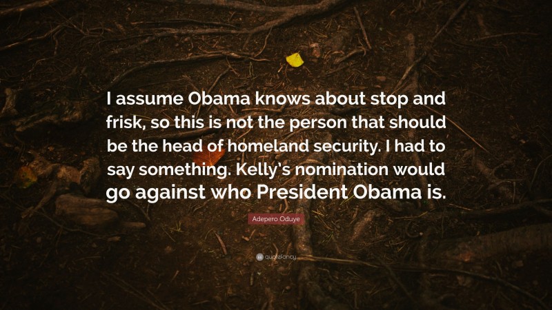 Adepero Oduye Quote: “I assume Obama knows about stop and frisk, so this is not the person that should be the head of homeland security. I had to say something. Kelly’s nomination would go against who President Obama is.”