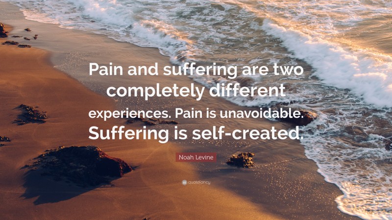 Noah Levine Quote: “Pain and suffering are two completely different experiences. Pain is unavoidable. Suffering is self-created.”