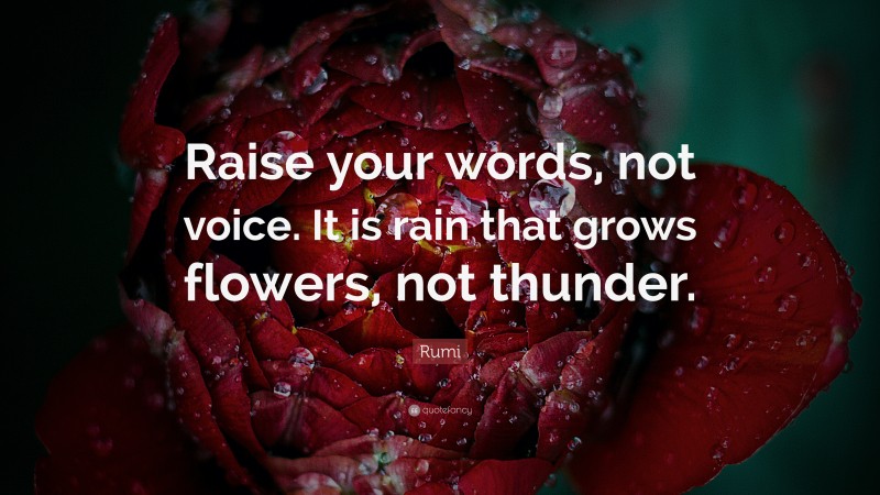 Rumi Quote: “Raise your words, not voice. It is rain that grows flowers, not thunder.”