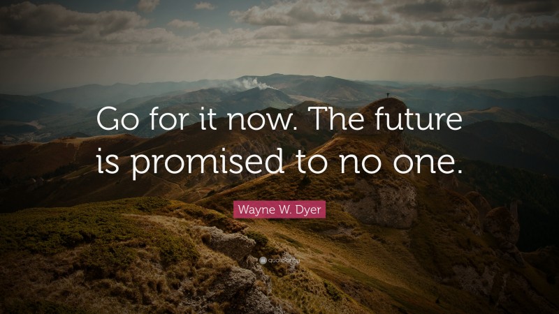 Wayne W. Dyer Quote: “Go for it now. The future is promised to no one.”
