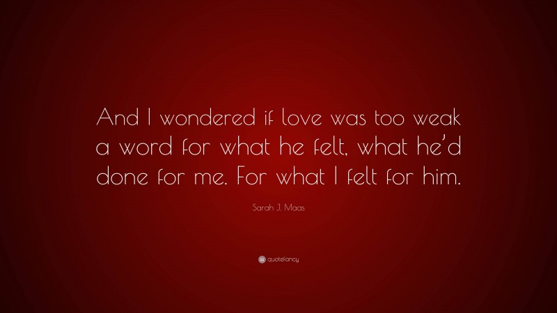 Sarah J. Maas Quote: “And I wondered if love was too weak a word for what he felt, what he’d done for me. For what I felt for him.”