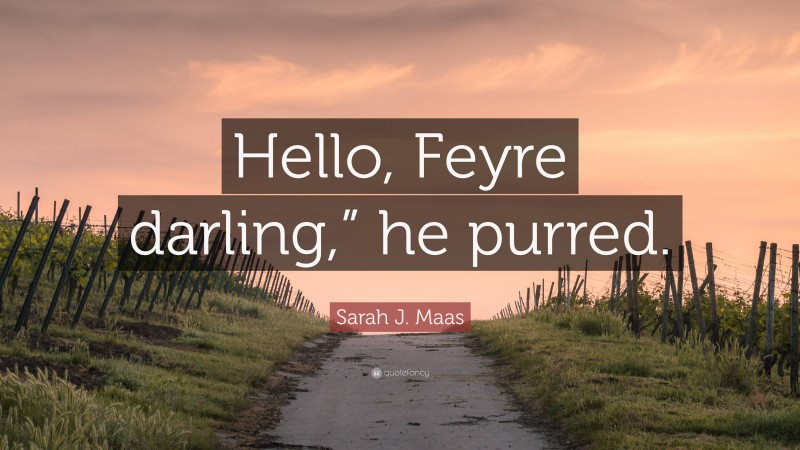 Sarah J. Maas Quote: “Hello, Feyre darling,” he purred.”