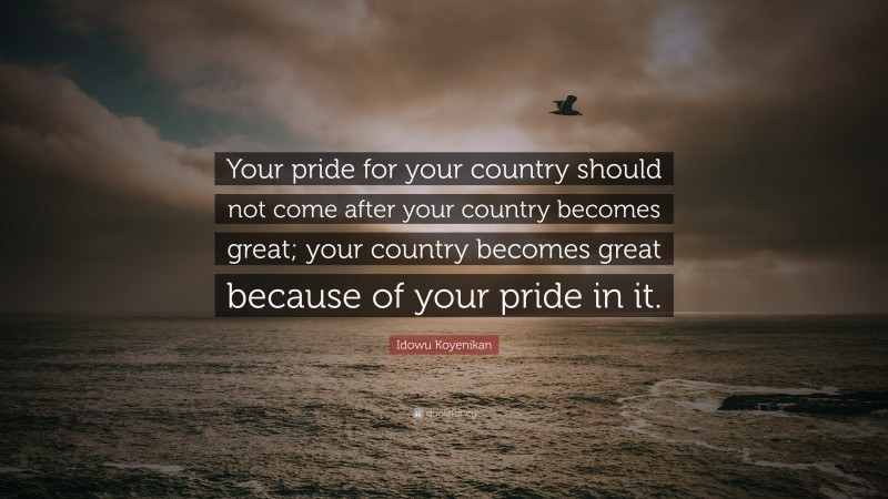 Idowu Koyenikan Quote: “Your pride for your country should not come after your country becomes great; your country becomes great because of your pride in it.”