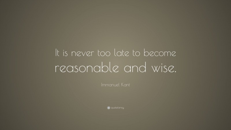 Immanuel Kant Quote: “It is never too late to become reasonable and wise.”
