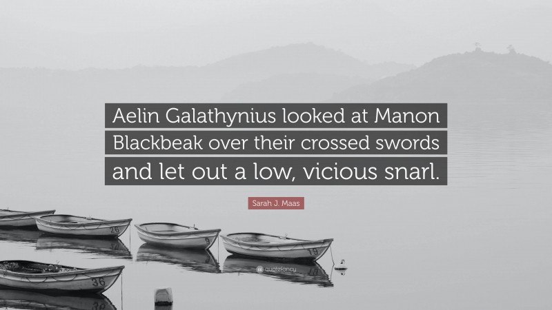 Sarah J. Maas Quote: “Aelin Galathynius looked at Manon Blackbeak over their crossed swords and let out a low, vicious snarl.”