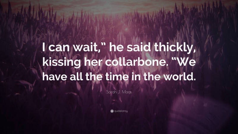 Sarah J. Maas Quote: “I can wait,” he said thickly, kissing her collarbone. “We have all the time in the world.”