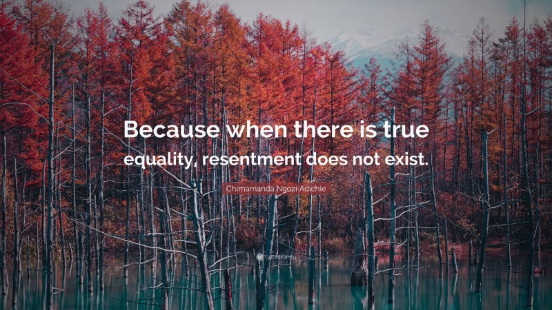 Chimamanda Ngozi Adichie Quote: “Because when there is true equality, resentment does not exist.”