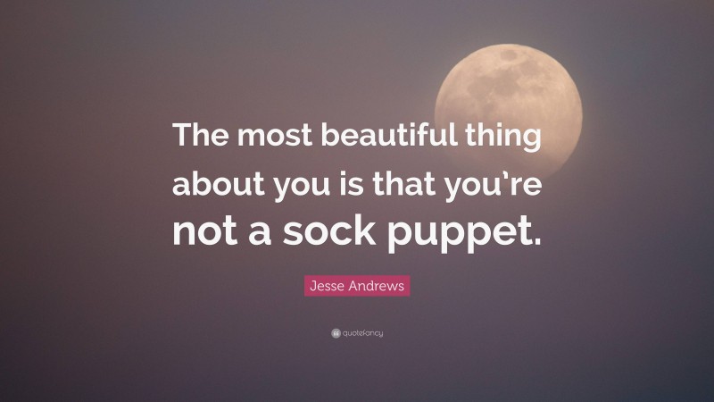 Jesse Andrews Quote: “The most beautiful thing about you is that you’re not a sock puppet.”