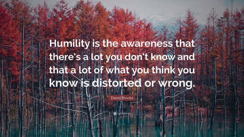 David Brooks Quote: “Humility is the awareness that there’s a lot you don’t know and that a lot of what you think you know is distorted or wrong.”