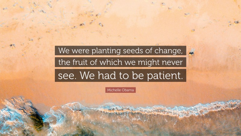 Michelle Obama Quote: “We were planting seeds of change, the fruit of which we might never see. We had to be patient.”