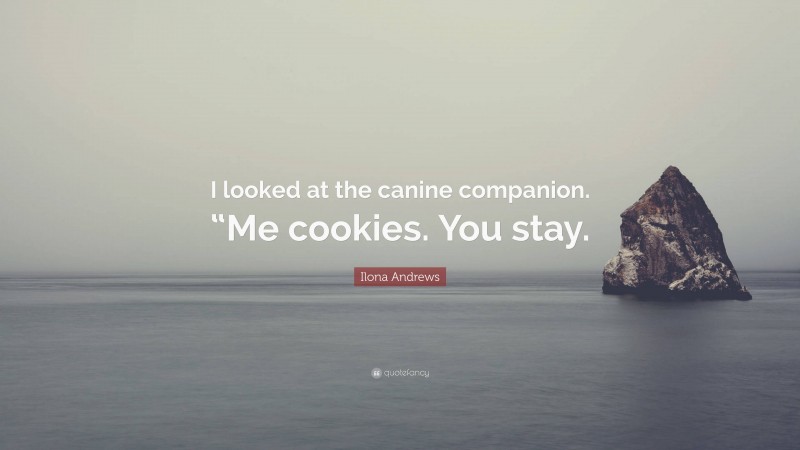 Ilona Andrews Quote: “I looked at the canine companion. “Me cookies. You stay.”