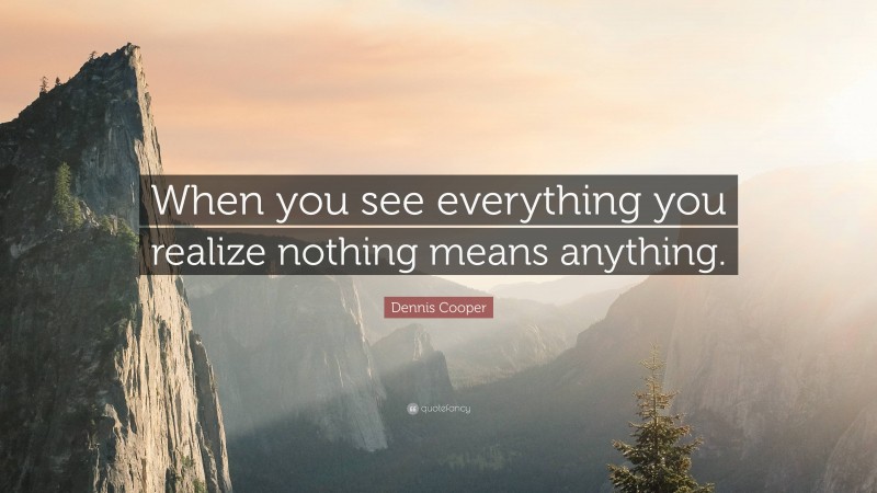 Dennis Cooper Quote: “When you see everything you realize nothing means anything.”
