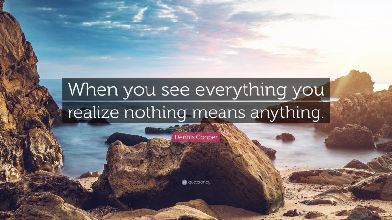 Dennis Cooper Quote: “When you see everything you realize nothing means anything.”