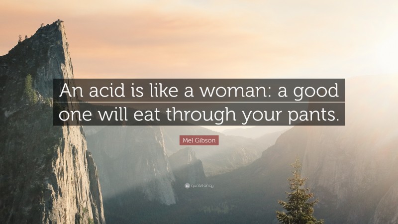 Mel Gibson Quote: “An acid is like a woman: a good one will eat through your pants.”