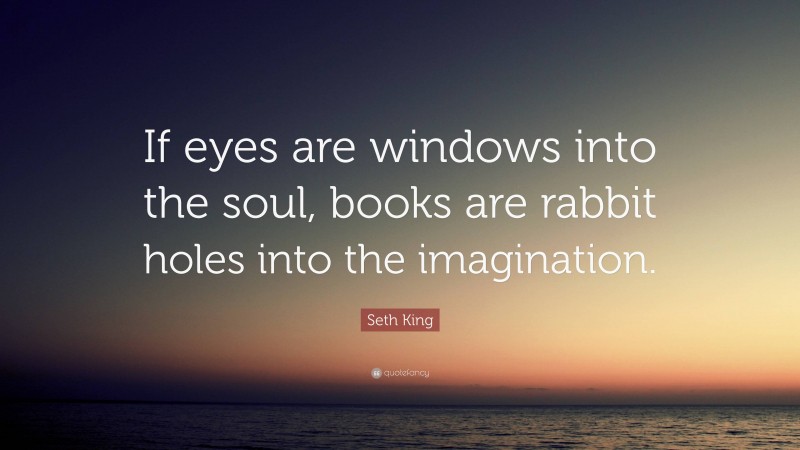 Seth King Quote: “If eyes are windows into the soul, books are rabbit holes into the imagination.”