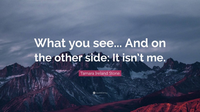 Tamara Ireland Stone Quote: “What you see... And on the other side: It isn’t me.”