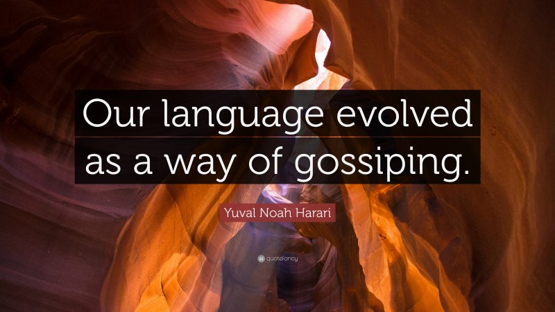 Yuval Noah Harari Quote: “Our language evolved as a way of gossiping.”