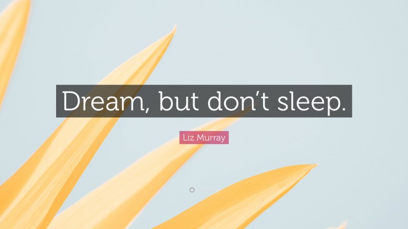 Liz Murray Quote: “Dream, but don’t sleep.”