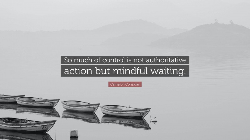 Cameron Conaway Quote: “So much of control is not authoritative action but mindful waiting.”