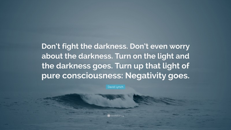 David Lynch Quote: “Don’t fight the darkness. Don’t even worry about the darkness. Turn on the light and the darkness goes. Turn up that light of pure consciousness: Negativity goes.”