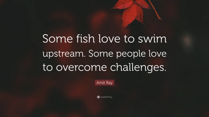 Amit Ray Quote: “Some fish love to swim upstream. Some people love to overcome challenges.”