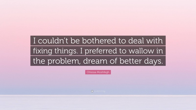 Ottessa Moshfegh Quote: “I couldn’t be bothered to deal with fixing things. I preferred to wallow in the problem, dream of better days.”