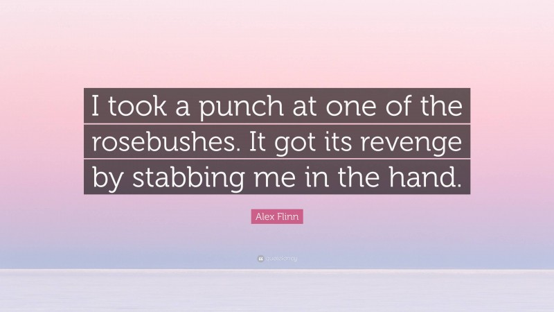 Alex Flinn Quote: “I took a punch at one of the rosebushes. It got its revenge by stabbing me in the hand.”