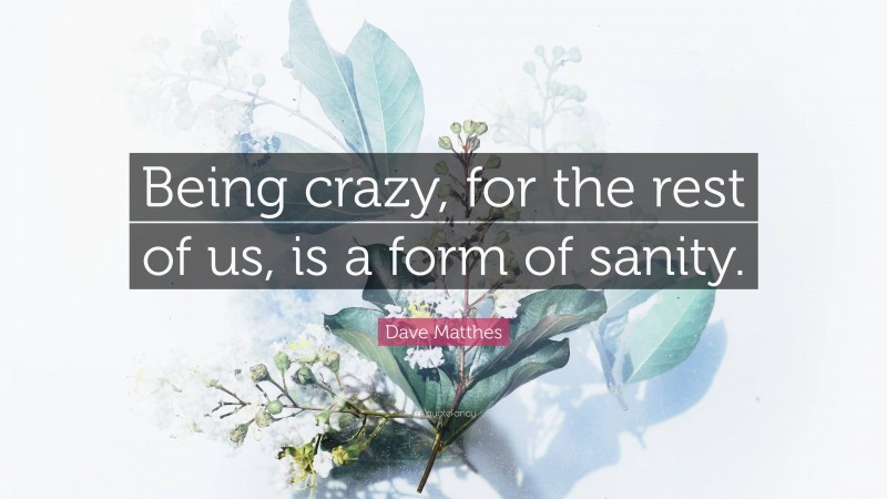 Dave Matthes Quote: “Being crazy, for the rest of us, is a form of sanity.”